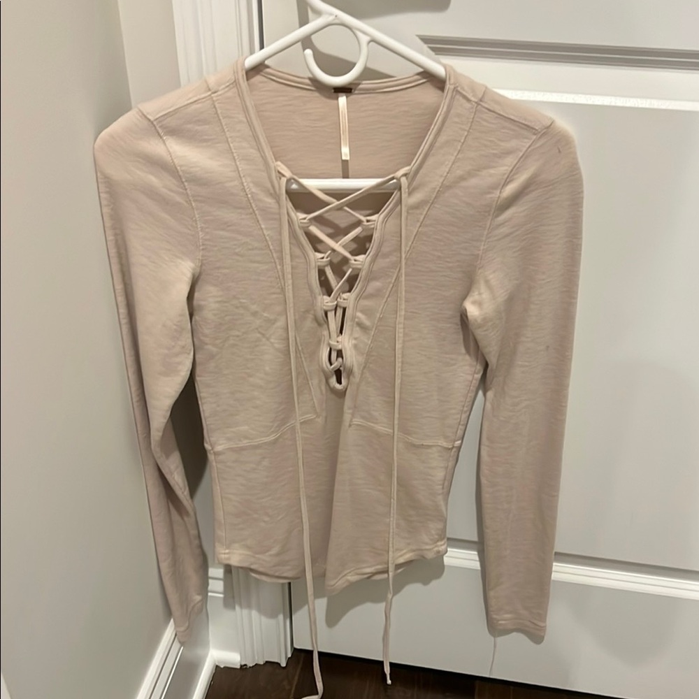Free People Tan Tie Front Blouse